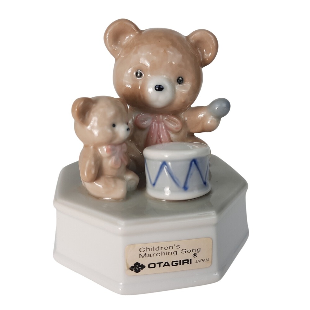 OTAGIRI Teddy Bears Playing Drum Children's Marching Song Music Box Japan VTG